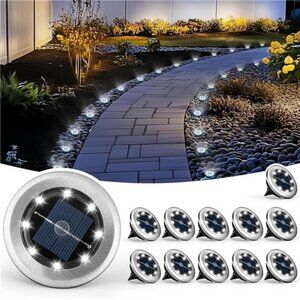 Mini Solar Ground Lights, 12 Pack Solar Powered Pathway Lights, Waterproof